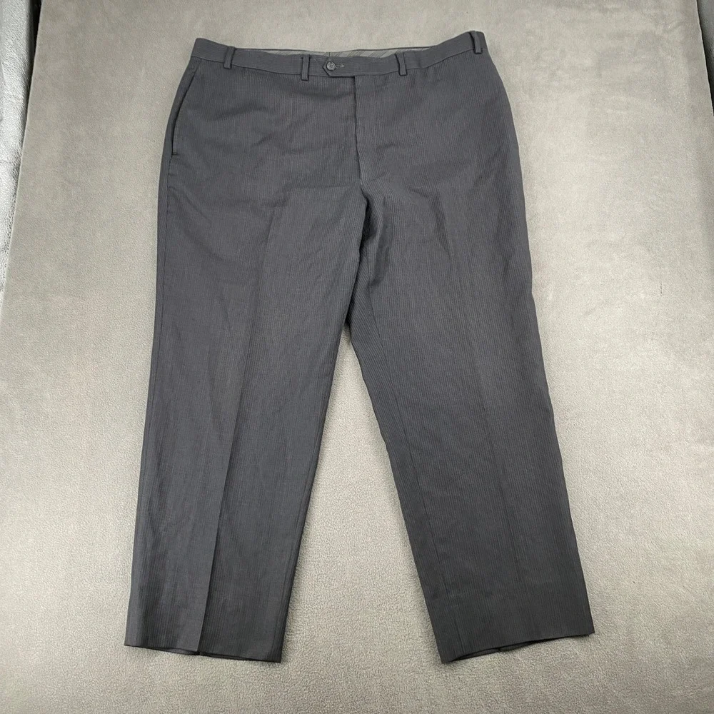 Calvin Klein Mens Charcoal Grey Blue Pinstripe Dress Pants 41x29 Flat Front